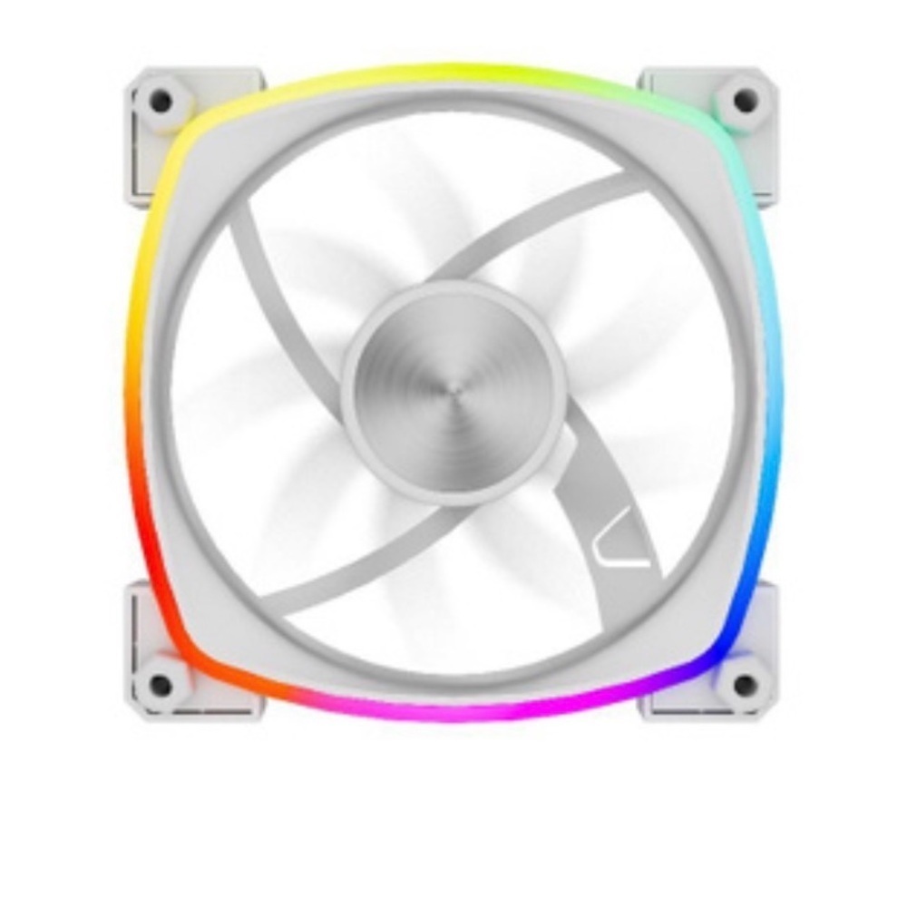 White 120mm PWM computer case fan. ARGB lighting, silenced optimized fan blades